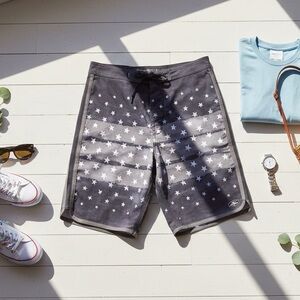 ONEILL Men’s Gray Wash Patterned Swim Board Shorts